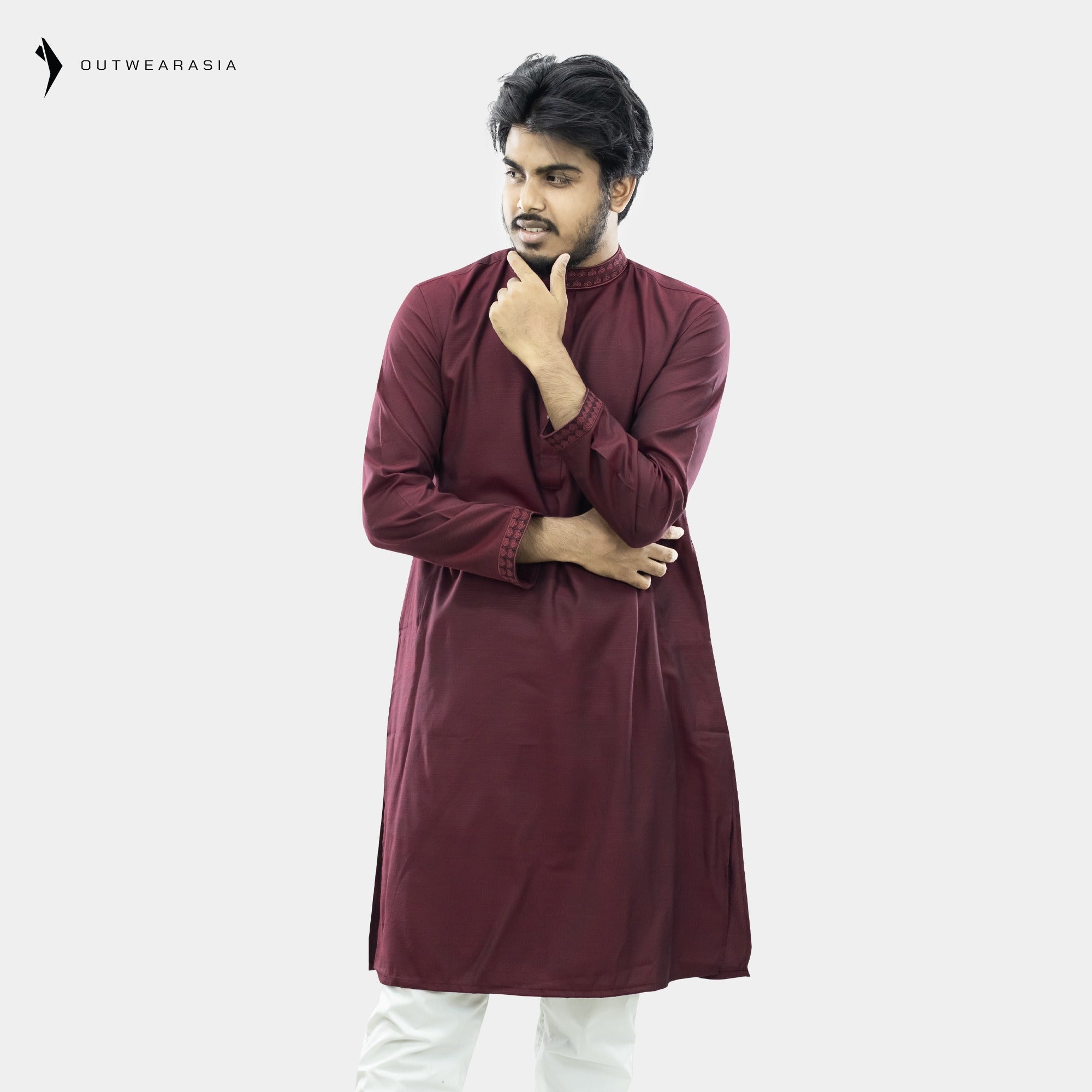 Outwear Men's Exclusive Embroidered Cotton Panjabi- D30