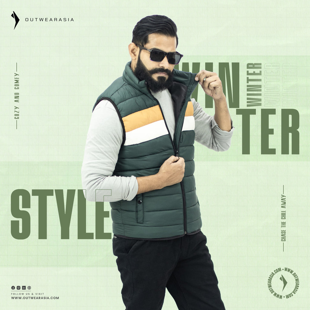 Men’s High-Quality Premium Vest jacket- Men’s vest- Olive Yellow Strip