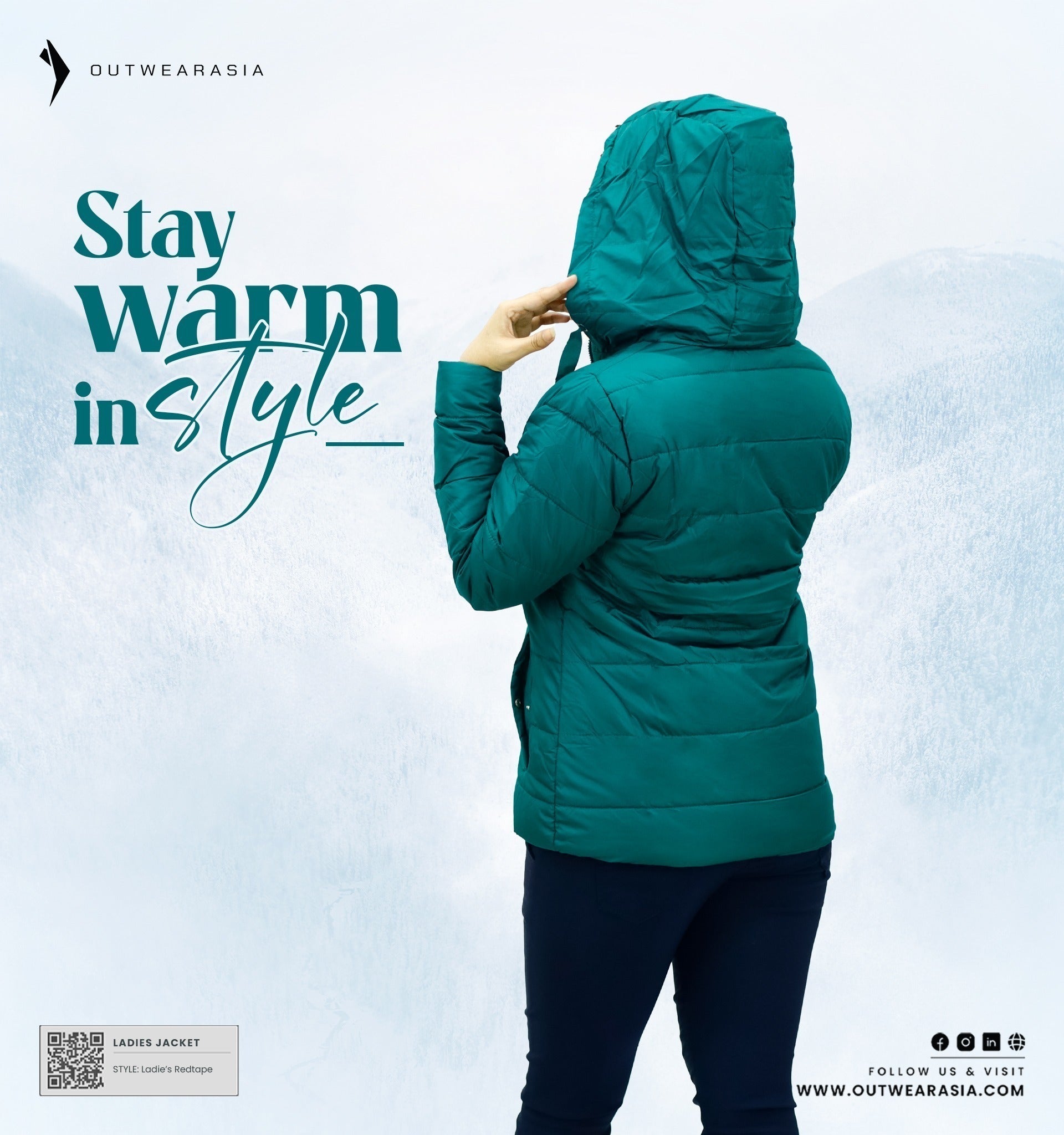 Premium Quality Winter Ladies Jacket -Red tape Green