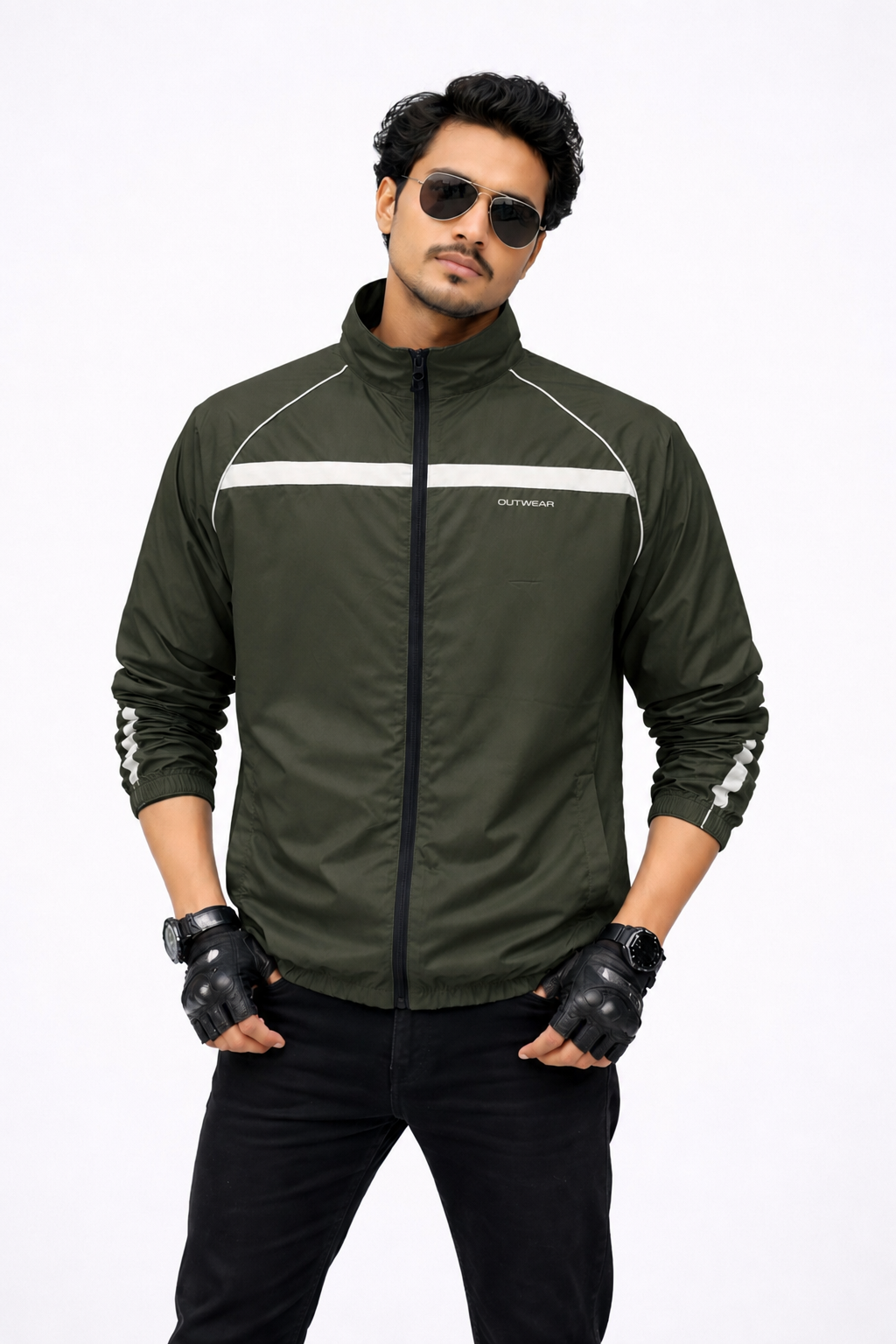 Printed Reflective, More Elasticity RIB & Raglan Collar Windbreaker- Gusty