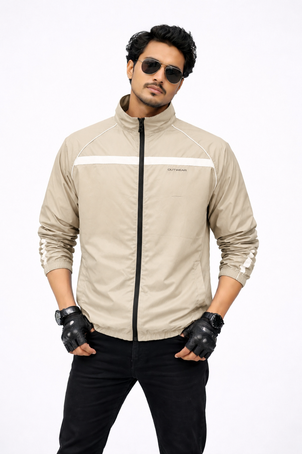 Printed Reflective, More Elasticity RIB & Raglan Collar Windbreaker- Gusty Sky Blue