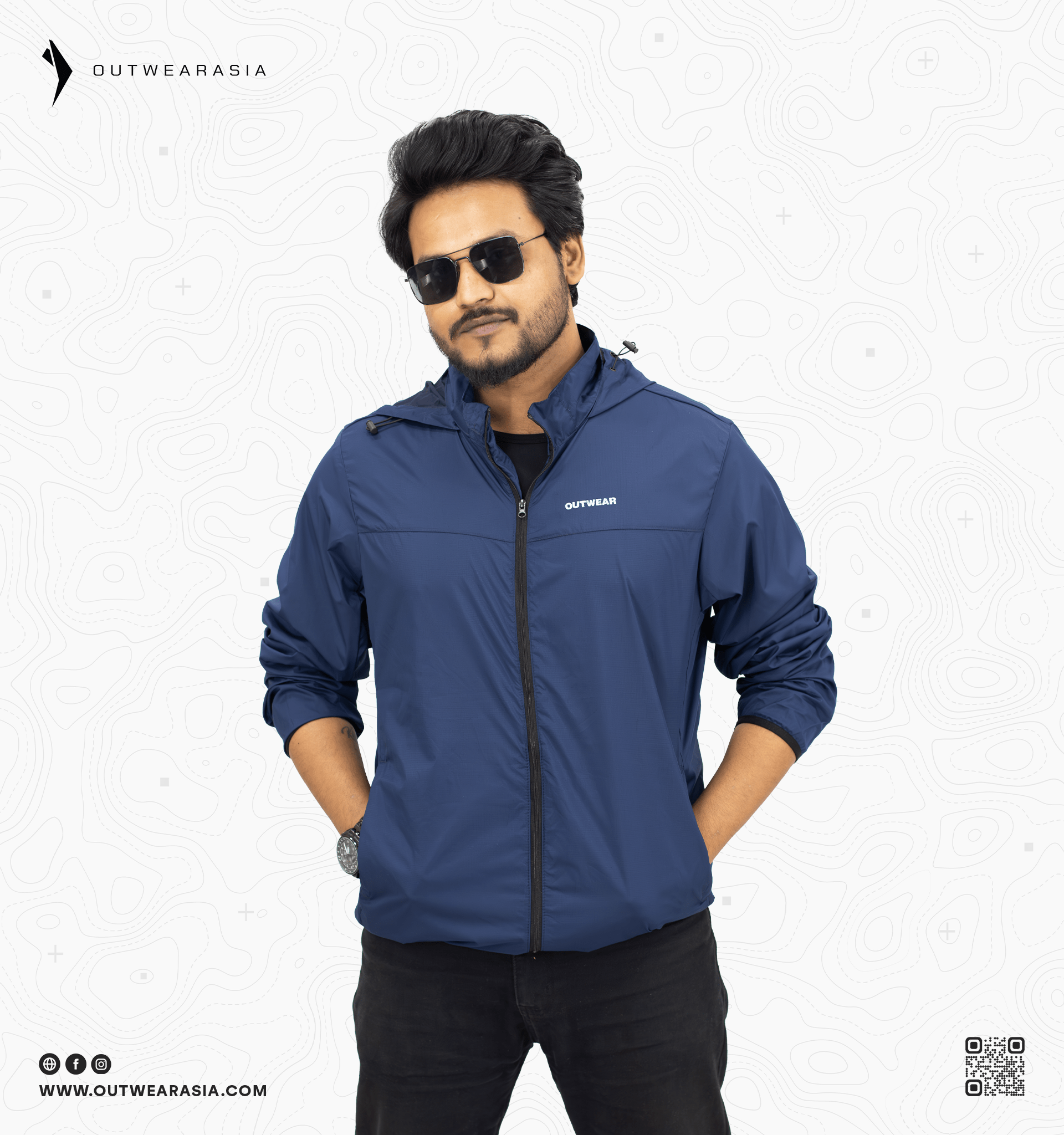 Windbreaker Travel Jacket with Portable Bag-Rich Blue
