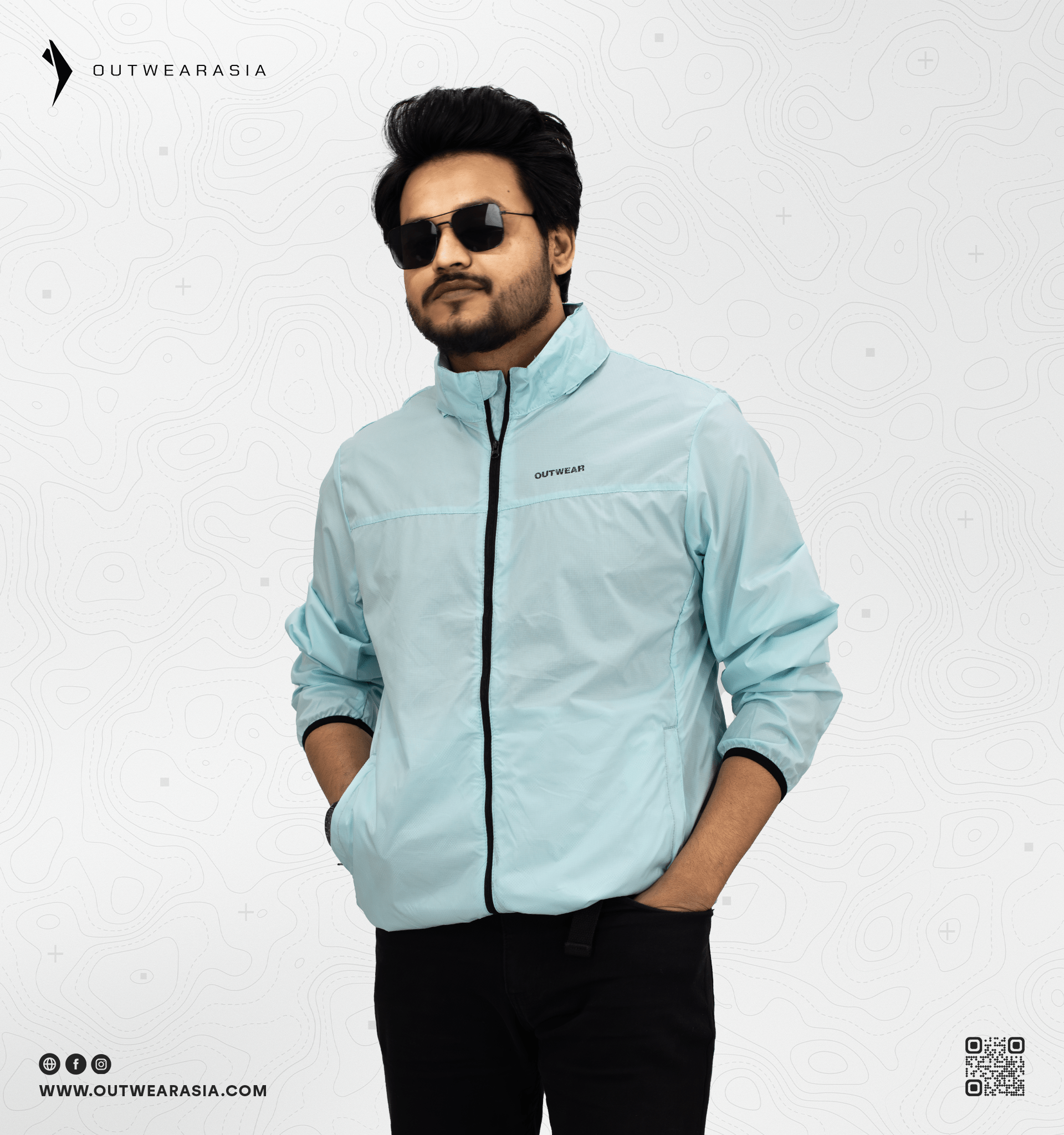Windbreaker Travel Jacket with Portable Bag-Sky Blue