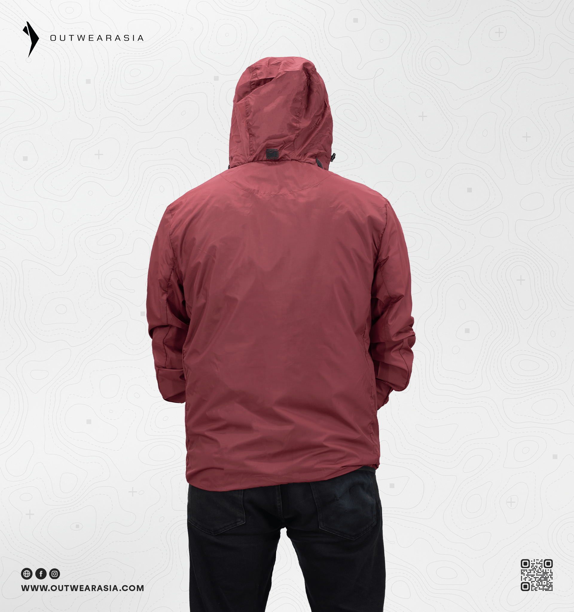 Windbreaker Travel Jacket with Portable Bag-Maroon