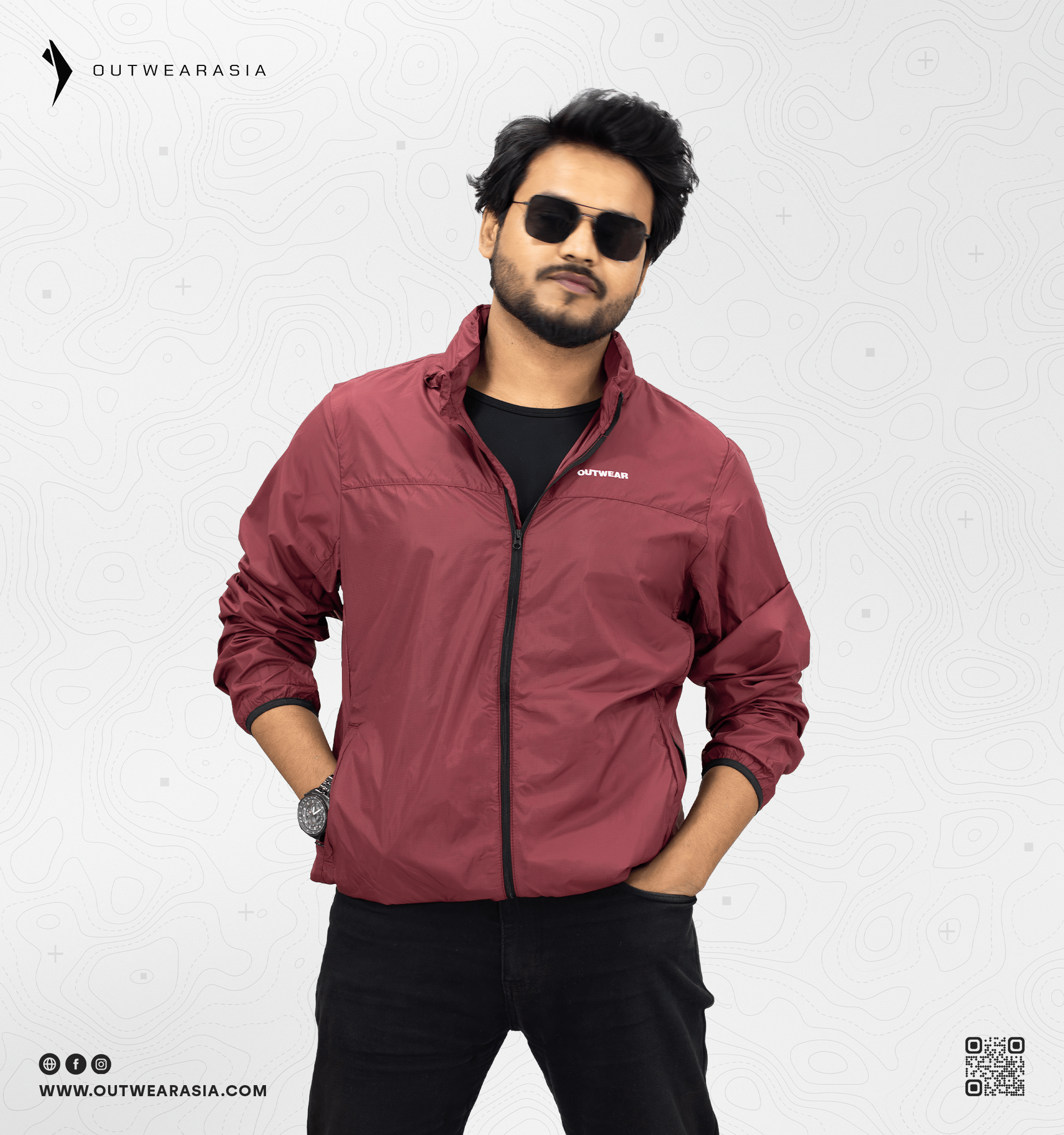 Windbreaker Travel Jacket with Portable Bag-Maroon